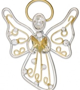 Keep an angel on your shoulder with this lovely pin from Charter Club. The angel design shines with golden accents and clear cabochon stones. Crafted in silver and gold tone mixed metal. Approximate length: 2 inches.