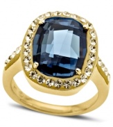 A totally-chic stunner. Kaleidoscope's dazzling cocktail ring features a large blue denim crystal surrounded by smaller clear crystals with Swarovski Elements. Set in 18k gold over sterling silver. Size 7.