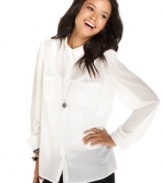 Contrast-color fringes at the back add an unexpected dose of rocker-cool to this sheer button-down top from Ali & Kris!
