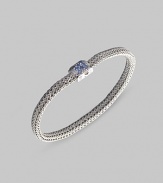 Vibrant colored blue sapphire clasp is combined with a signature carved silver chain bracelet. Sapphire Sterling silver Box clasp Handmade in Bali
