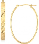 A diagonal design dazzles. These oval hoop earrings from YellOra™ feature a stylish pattern and bring together pure gold, sterling silver and palladium for a glamorous effect. Approximate drop: 1-1/3 inches. Approximate width: 7/8 inch.
