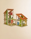 This stunning dollhouse includes two customizable units, five rooms of furniture and one movable staircase.30W X 13H X 21DAbout 19lbsEco-friendly planwood and rubberwoodWipe with damp clothRecommended for ages 3 and upImported