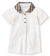 A short sleeve polo with a pleated check collar from Burberry.