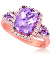 Add a pop of color to illuminate your look. Le Vian's stunning cocktail ring features pear and cushion-cut purple amethyst (3 ct. t.w.) and sparkling round-cut diamonds (1/4 ct. t.w.). Set in 14k rose gold with black rhodium plating at the prongs. Size 7.