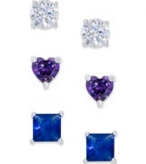 Lend a vibrant touch to your personal style with this set of stud earrings from Unwritten. Crafted in sterling silver with cubic zirconia for a stunning effect. Approximate diameter: 1/4 inch.