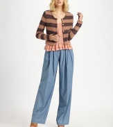 Allover stripes make this cozy cropped cardigan a must-have for the season.Scoop neckButton-down frontPatch front pocketsLong sleevesAbout 19 from shoulder to hem50% mohair/50% cottonImported of Italian fabricModel shown is 5'9½ (176cm) wearing US size 4.