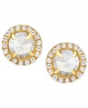 A touch of elegance, by CRISLU. These stud earrings feature a dome-cut cubic zirconia stone surrounded by micro-pave cubic zirconia (1-1/5 ct. t.w.). Earrings set in 18k gold over sterling silver. Approximate diameter: 1/3 inch.