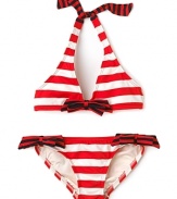 Juicy Couture Girls' Striped Hatler Top & Classic Bottoms Swimsuit - Sizes 2-12