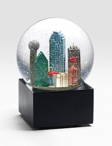 EXCLUSIVELY OURS. The Dallas musical water globe features city scenes and landmarks including: Reunion Tower, Magnolia Building First Interstate Tower, Big Tex and more Plays Deep In The Heart Of Texas Glass dome and resin figures 6 high Imported EXCLUSIVELY OURS. The Dallas musical water globe features city scenes and landmarks including: Reunion Tower, Magnolia Building First Interstate Tower, Big Tex and more Plays Deep In The Heart Of Texas Glass dome and resin figures 6 high Imported