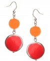 Ride the happy vibe in Haskell's retro-chic earring style. Vivid fuchsia and orange enamel discs hang from a silver tone mixed metal setting. Approximate drop: 2-1/4 inches.