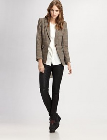 The classic tweed blazer tailored in a slim, feminine fit.Notch collar Single button closure Flap pockets Vented back hem About 27 from shoulder to hem Wool Dry clean Made in USA of imported fabric The classic tweed blazer tailored in a slim, feminine fit.Notch collar Single button closure Flap pockets Vented back hem About 27 from shoulder to hem Wool Dry clean Made in USA of imported fabric