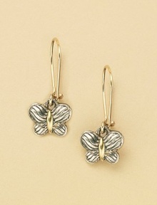The Cable Kids Collection. Sterling silver and 18K gold butterfly earrings. ¾H X ¼L Made in USA