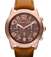 A warm finish complements the casual design of this Mercer watch from Michael Kors.