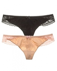 A smooth microfiber thong with pretty lace detail along sides of waist.