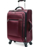 A little goes a long way with lightweight luggage that eases your load without sacrificing durability. The long life of this incredibly strong suitcase keeps you traveling, offering 360-degree wheels, an expandable main compartment and convenient interior features that keep your clothes wrinkle free. Limited lifetime warranty. Qualifies for Rebate