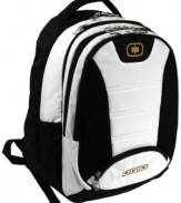 Tech star! Packed with super-sized compartments, this durable pack fits in your folders, files and notebooks, while also protecting your laptop & your tablet in padded pockets in the rear compartment. Front pockets and an extensive organizer are perfect for stashing your keys, MP3 players, phone and more.