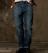 The signature slouch-fitting Pacific jean exudes authentic downtown style with a medium-blue indigo shade and a hand-sanded wear pattern for an effortless look.
