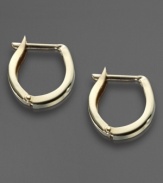 Give your favorite little gal a touch of modern style. A hinged closure gives these 14k gold hoop earrings an architectural shape.