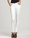 Crisp bright white feels fresh on these classic Burberry Brit skinny jeans.