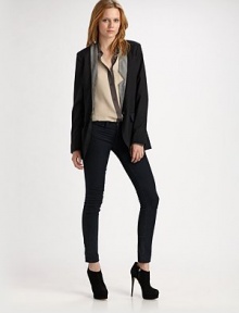Tailored for a long, lean silhouette, this featherweight wool topper is finished with a hint of Glenn plaid at the collar.Inverted notch collar Long sleeves Single button closure Princess seams One welt pockets Flap pockets at hips About 28 from shoulder to hem Wool Dry clean Made in USA Tailored for a long, lean silhouette, this featherweight wool topper is finished with a hint of Glenn plaid at the collar.Inverted notch collar Long sleeves Single button closure Princess seams One welt pockets Flap pockets at hips About 28 from shoulder to hem Wool Dry clean Made in USA