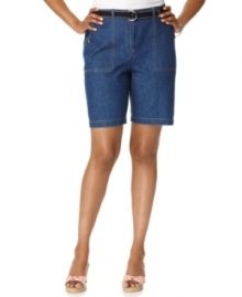 These denim shorts are a springtime essential from Karen Scott, featuring a flat front and belted waist. Tuck in a tee to make an everyday outfit! These denim shorts are a springtime essential from Karen Scott, featuring a flat front and belted waist. Tuck in a tee to make an everyday outfit!