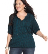 Enjoy a carefree casual look with Lucky Brand Jeans' plus size peasant top.