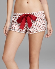 Cozy flannel boxers with a girlish floral print and large ribbon drawstring waist. Cozy flannel boxers with a girlish floral print and large ribbon drawstring waist.