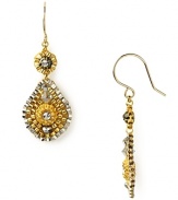 Miguel Ases' gold-flecked earrings are a glamourous take on beads. Equal parts delicate and dramatic, these shapely teardrops beg for a bold lip and slinky gown.