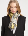 A pretty linen and silk blend in an iconic print. 55% linen/45% silkAbout 31 X 71Dry cleanMade in Italy