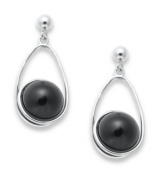 Elegant in onyx. This pair of sterling silver drop earrings brings an understated, yet refined, tone with onyx beads (10 mm) enhancing the appeal. Approximate length: 1 inch. Approximate width: 1/2 inch.