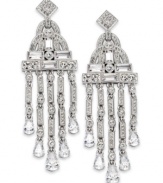 Break the glass ceiling of fashion with this pair of chandelier earrings from Eliot Danori. Crafted from rhodium-plated brass, the earrings sparkle with crystals and cubic zirconias (9 ct. t.w.). Approximate drop: 2-3/4 inches.