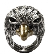 A sight for soaring eyes. This eagle-head stretch ring from RACHEL Rachel Roy is crafted from silver-tone mixed metal with glass stones to help you reach new fashion heights. Stretches to fit finger. Approximate diameter: 1 inch.