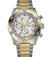 Heighten your style with this high-gear sport chronograph watch by GUESS.