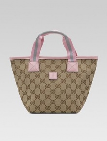 Timeless GG fabric with signature web handles and leather trim.Double signature web top handles, about 3 dropAbout 10½L X 5½W X 7HGG fabric and leather trimMade in Italy Timeless GG fabric with signature web handles and leather trim.Double signature web top handles, about 3 dropAbout 10½L X 5½W X 7HGG fabric and leather trimMade in Italy
