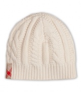 A classic cutie from Burberry, the cable knit beanie is crafted in a cozy wool and cashmere blend.