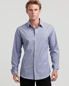 Subtle stripes, barrel cuffs, and a touch of stretch take this woven shirt by Theory from the office to evening. Subtle stripes, barrel cuffs, and a touch of stretch take this woven shirt by Theory from the office to evening.