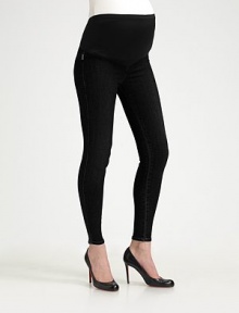 A feel-good cotton blend in basic back designed for a comfortable pregnancy.Pull-on elastic waist Rise, about 12 Inseam, about 29 Rayon/cotton/cupro/polyurethane Machine wash Made in USA of imported fabric A feel-good cotton blend in basic back designed for a comfortable pregnancy.Pull-on elastic waist Rise, about 12 Inseam, about 29 Rayon/cotton/cupro/polyurethane Machine wash Made in USA of imported fabric