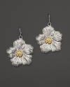 Delicate gardenias, captured at the height of their beauty in sterling silver and 18K yellow gold, bloom on these earrings from Buccellati.