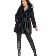 Glam up your look this winter season with Alfani's plus size coat, featuring a faux fur front.