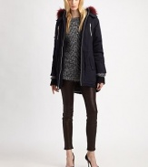This wonderfully warm quilted parka features an attached hood trimmed in luxurious fox fur.Attached hood trimmed in dyed fox furEpaulettesBreast zipper pocketsZip frontSide snap patch pocketsFully linedAbout 31 from shoulder to hemCottonDry cleanImportedFur origin: ChinaModel shown is 5'10 (177cm) wearing US size Small.This style runs large. We recommend ordering one size down for a standard fit. 