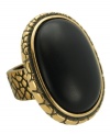 Black magic. An inlaid black resin accent and embossed python have an exotic effect on this stylish stretch ring from T Tahari. Crafted in antique gold tone mixed metal, it's nickel-free and appropriate for sensitive skin. Ring adjusts to fit finger.