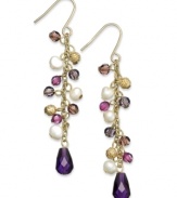 Fashion in bunches. These linear earrings from Lauren Ralph Lauren shake things up with clusters of resin and glass beads in colorful hues. Crafted in 14k worn gold-plated brass. Approximate drop: 2-1/4 inches.