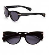 This retro style is handcrafted in shiny acetate. Available in black with grey gradient polar lens. Ridged end-piece detail100% UV protectionImported 