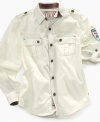 He will look so handsome in this Guess button down, with button details and a cool shoulder patch.