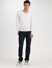A low-rise version of the classic straight-leg fit, cut from premium American denim with a clean, saturated wash. Five-pocket style Inseam, about 32½ 98% cotton/2% Lycra Machine wash Made in USA A low-rise version of the classic straight-leg fit, cut from premium American denim with a clean, saturated wash. Five-pocket style Inseam, about 32½ 98% cotton/2% Lycra Machine wash Made in USA