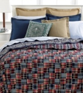 Go mad for plaid with Lauren Ralph Lauren University's Layne Madras quilt. Preppy patchwork squares offer a new twist on the classic madras motif in a smart, colorful palette. Featuring pure cotton; reverses to allover plaid print.