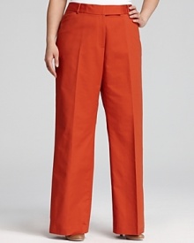 These T Tahari pants update the wide-legged silhouette of the season in a spicy hue. This versatile color pairs beautifully with everything from bold prints to subdued neutrals.