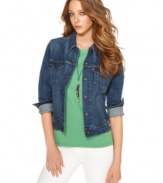 A classic denim jacket in a medium blue wash is an springtime essential, from Levi's. Wear it with anything from a flirty dress, to casual separates!
