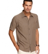 Stripes add a subtle statement to your style with this button-down shirt from Via Europa.