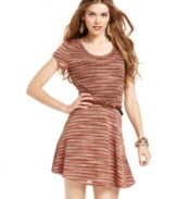 Score cute style for day or play in this striped skater dress from American Rag! A belted waist creates a totally nipped-in shape.